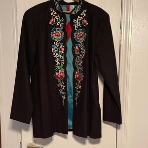 Adore Elegant Black Blazer with Floral Embroidery